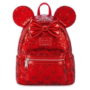 Disney Parks Minnie Red Sequin Holiday Loungefly Mini Backpack NWT